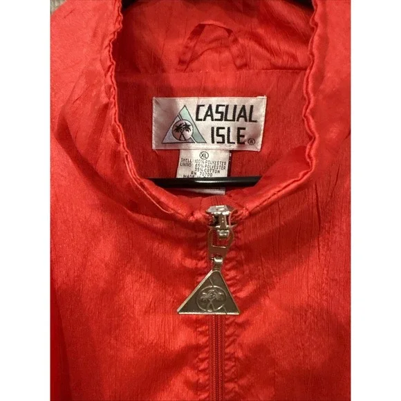 VTG 90's Casual Isle Red Stripe Beach Windbreaker Nautical Seashell Jacket XL - Picture 9 of 15